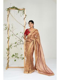 Ellemora - Copper Gold Lace Work Saree with Stitched Blouse