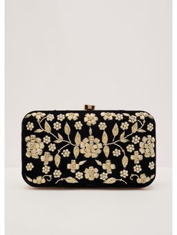 KALKI FASHION - Black Floral Clutch on Silk Fabric