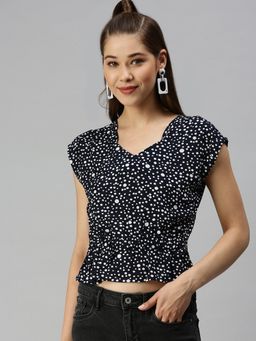 SHOWOFF - Women Sweetheart Cap Polka Dots Navy Blue Crop Top