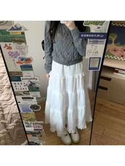 PARTIQ - White Self Design Midi Skirts