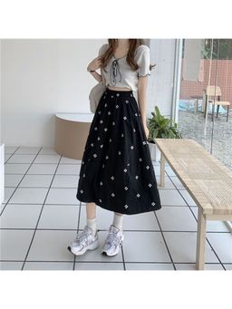 PARTIQ - Black Printed Midi Skirts