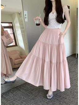 PARTIQ - Pink Solid Maxi Skirts