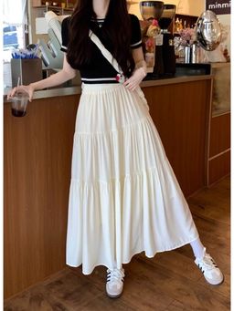 PARTIQ - White Solid Maxi Skirts