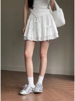 PARTIQ - White Solid Mini Skirts