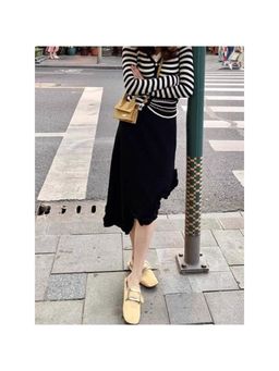 PARTIQ - Black Solid Midi Skirts