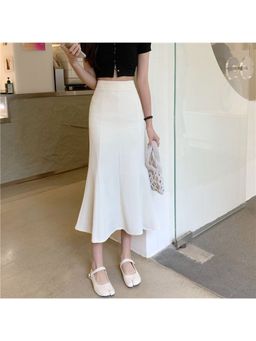 PARTIQ - White Solid Midi Skirts