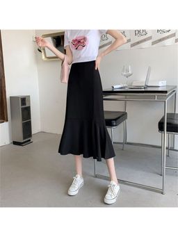 PARTIQ - Black Solid Midi Skirts