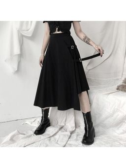 PARTIQ - Black Solid Midi Skirts