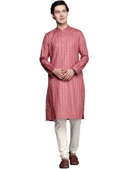 Manyavar - Rust Cotton Solid Kurta Pencil Pyjama Set (Set of 2)