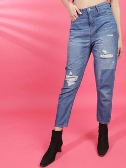 Freehand - Blue Solid Mom Fit Jeans