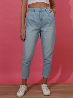 Freehand - Blue Solid Mom Fit Jeans