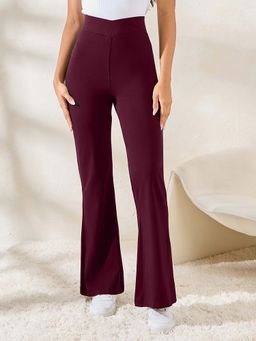 Styli - Burgundy Solid Slim Fit Trouser