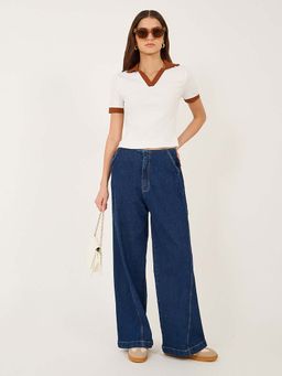 Styli - Blue Solid Loose Fit Jeans