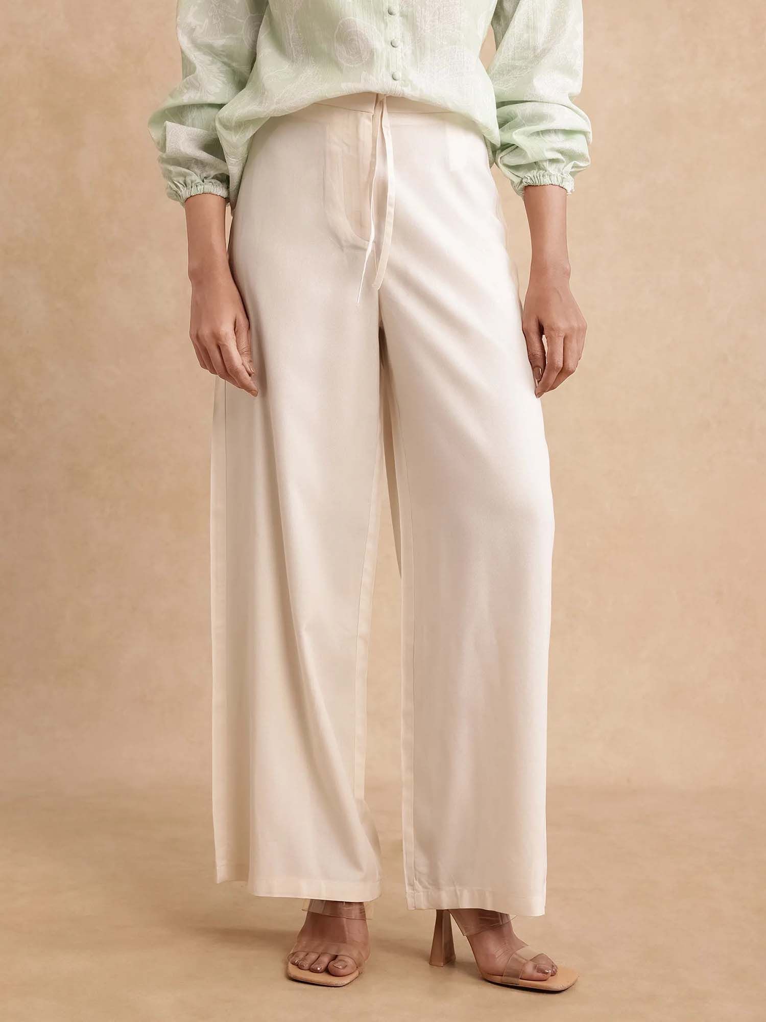 Beige Solid Wide Fit Trouser-image-8
