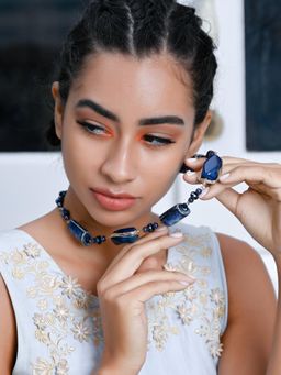 Odette - Women Navy Blue Metal Necklace