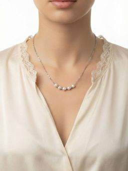 Silberry - 925 Sterling Silver White Pearly Charm Necklace