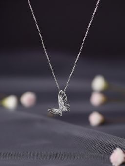 Silberry - 925 Sterling Silver White Hanging Butterfly Necklace