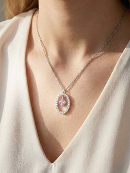 Silberry - 925 Sterling Silver Pink Halo Necklace