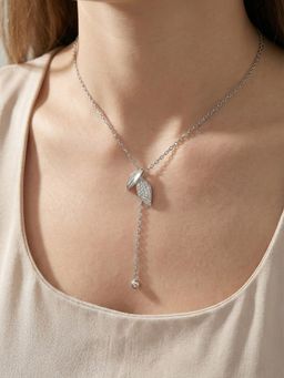 Silberry - 925 Sterling Silver White Ethereal Leaf Necklace