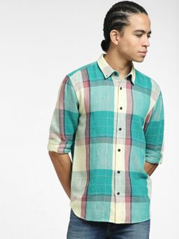 Jack & Jones - Green Check Print Linen Shirt