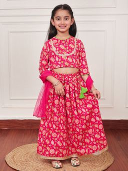 Campana - Magenta Floral Choli with Lehenga and Dupatta (Set of 3)