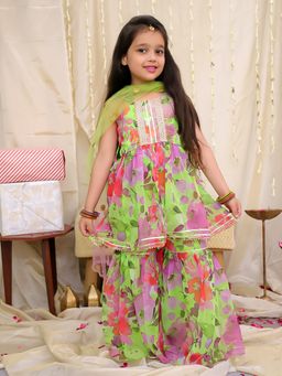 KID1 - Multi-Color Floral Kurti with Sharara and Dupatta (Set of 3)