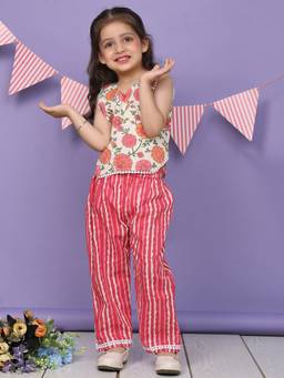 Lil Pitaara - Cream Floral Top and Palazzo