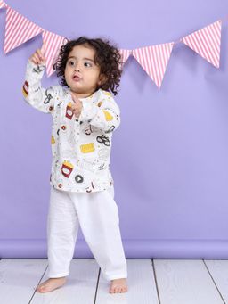 Lil Pitaara - White Printed Kurta and Pyjama