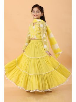 MASTARANG - Yellow Floral Lehenga with Choli and Dupatta (Set of 3)