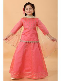 MASTARANG - Coral Embroidered Lehenga with Kurti and Dupatta (Set of 3)