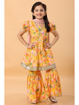 MASTARANG - Yellow Floral Kurta with Sharara and Dupatta (Set of 3)