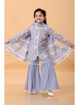 MASTARANG - Blue Floral Kurta with Sharara and Dupatta (Set of 3)