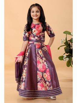 MASTARANG - Purple Floral Lehenga with Choli and Dupatta (Set of 3)