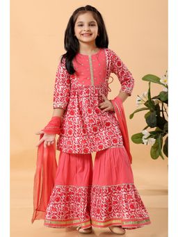 MASTARANG - Pink Floral Kurta with Sharara and Dupatta (Set of 3)