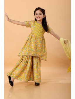 MASTARANG - Yellow Floral Kurta with Sharara and Dupatta (Set of 3)