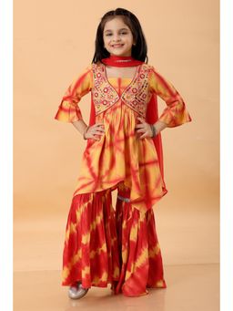 MASTARANG - Red Embroidered Kurta with Sharara and Dupatta (Set of 3)