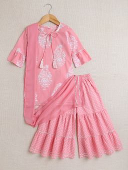 The Magic Wand - Pink Floral Kurta with Sharara and Dupatta (Set of 3)