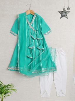 The Magic Wand - Aqua Woven Kurta with Sharara and Dupatta (Set of 3)