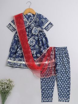 The Magic Wand - Navy Blue Floral Kurta with Sharara and Dupatta (Set of 3)