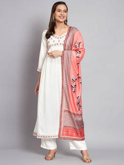 Nehamta - White Rayon Alia Cut A-line Kurta With Dupatta (Set of 2)