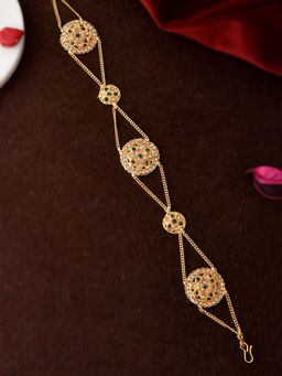 Silvermerc Designs - Gold Plated Green Cubic Zirconia Stone Studded Handcrafted Head Chain