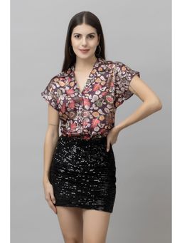 PURYS - Purple Floral Satin Casual Shirt