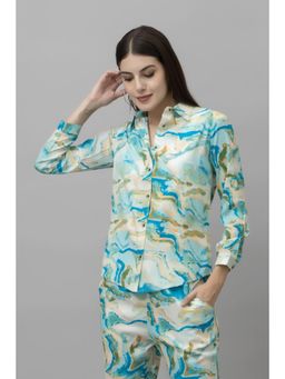 PURYS - Blue Casual Linen Shirt