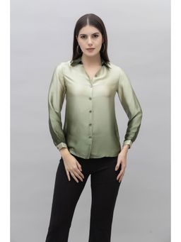 PURYS - Green Ombre Casual Satin Shirt