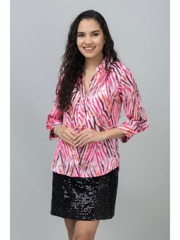 PURYS - Pink Casual Satin Shirt