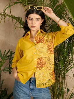 Uptownie - Mustard Lite Embroidered Cotton Shirt