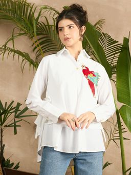 Uptownie - White Lite Double Layered Applique Cotton Shirt