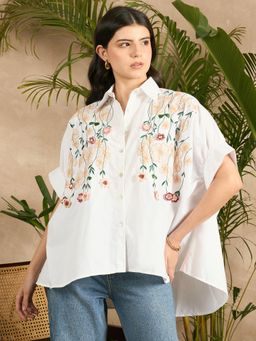 Uptownie - White Lite Anti-Fit Crochet Floral Shirt