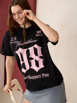 Outzidr - Black Graphic Oversized T-shirt