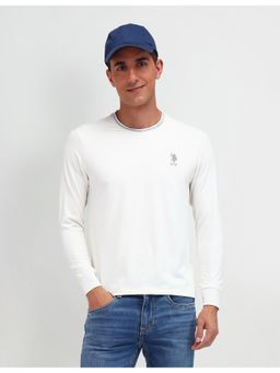 U.S. Polo Assn. Denim Co. - Solid Plain White Full Sleeves Crew Neck T-Shirt